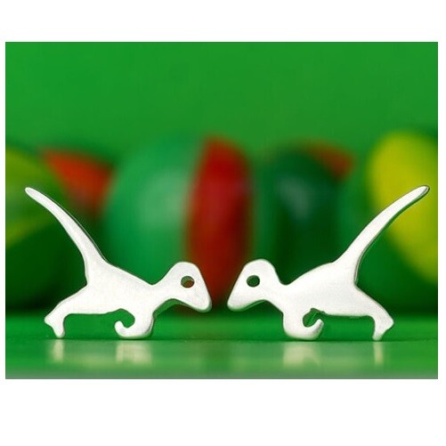 Tiny Dinosaur Stud Earrings Gold & Silver T-Rex Velociraptor & Gift Box - Velociraptor
