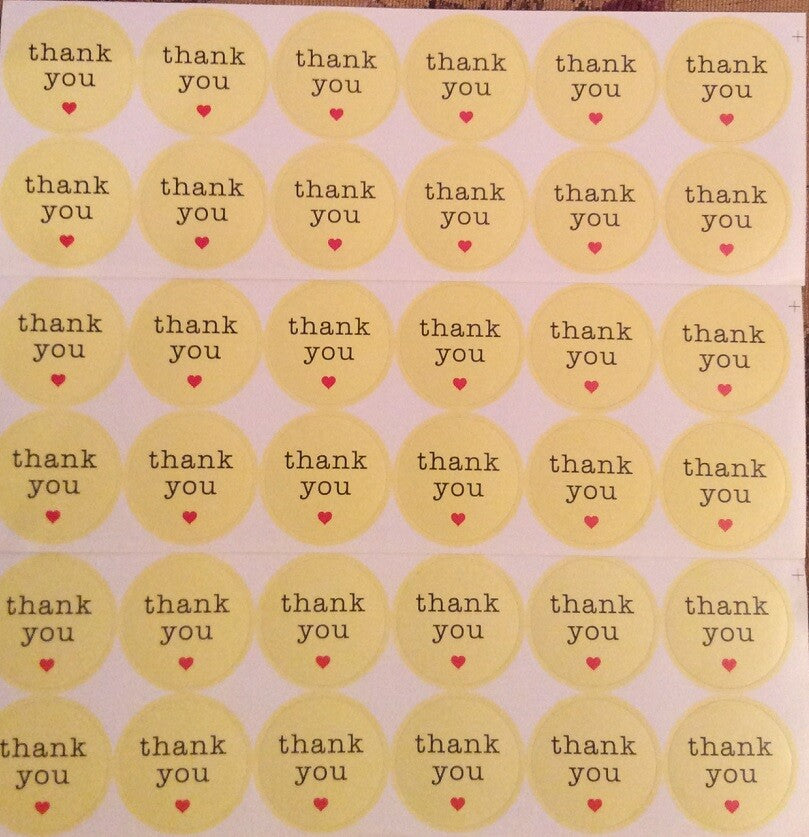 Round Paper Labels 'Thank you' Gift Food Craft Cream Yellow Seal Stickers 3cm