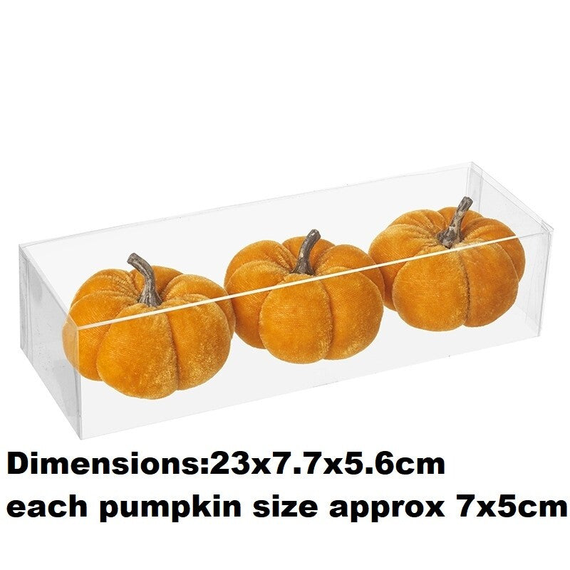 Velvet Pumpkin Halloween Pumpkins Ornament Prop Party Autumn Decoration Craft - Set Of 3 Orange Velvet Pumpkins - 23x7.7x5.6cm