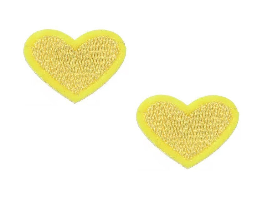 2 Light Yellow Heart Patches Iron On Sew On Hearts Patch Embroidered Badges