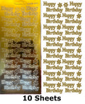 10 Sheets - Gold Happy Birthday Mirror Shine Peel Off Sticker Craft Stickers
