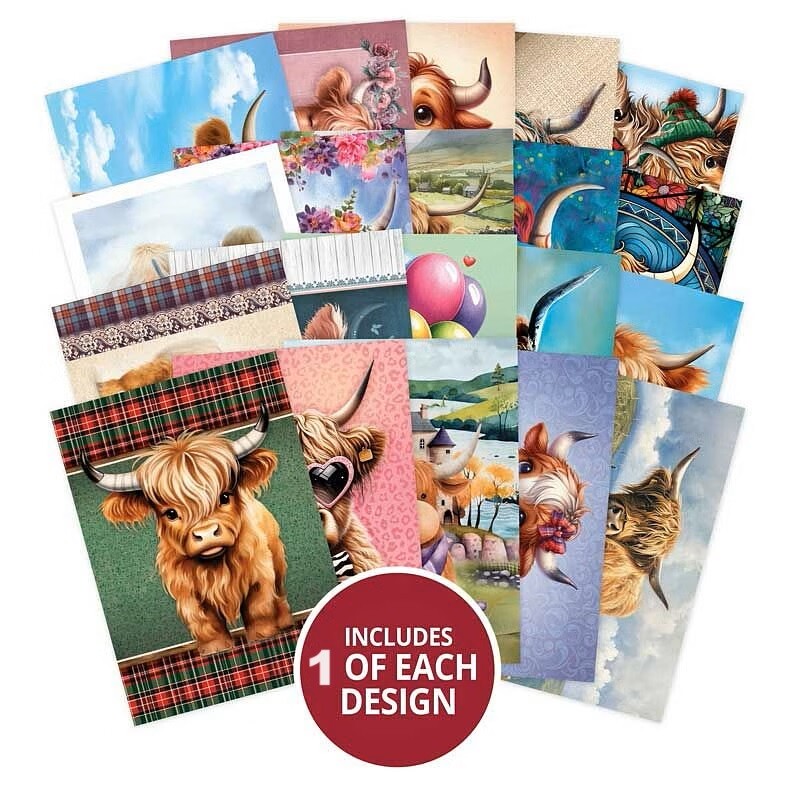 Hunkydory Little Books 20/24/25 Pack - Christmas Birthday Card Making Scrapbook - Highland Cows