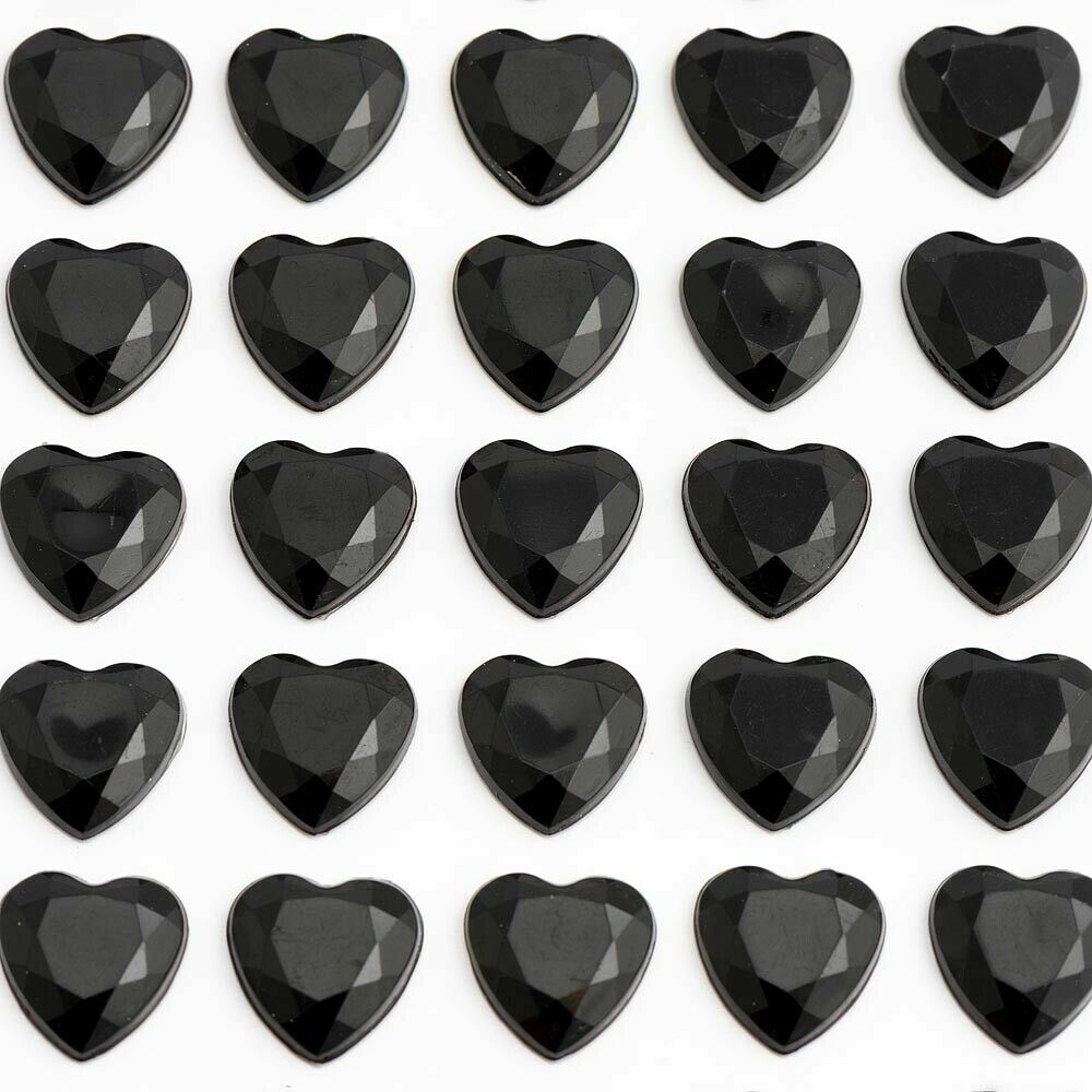 Hearts Sheet Self Adhesive Craft Diamante Rhinestone Heart Stick on Crystals - Black