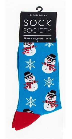 Sock Society Cotton Soft Stretchy Christmas Socks One Size Fits all (Adult 5-12) - Snowman Blue 1 Pair