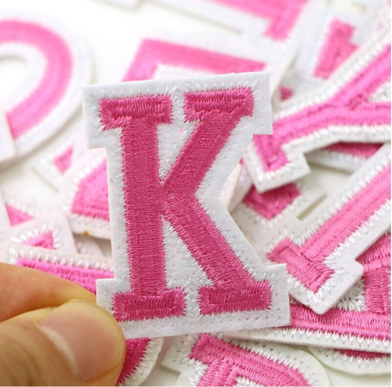 Pink Letter Patch Iron or Sew on Alphabet Embroidery Customise Clothing