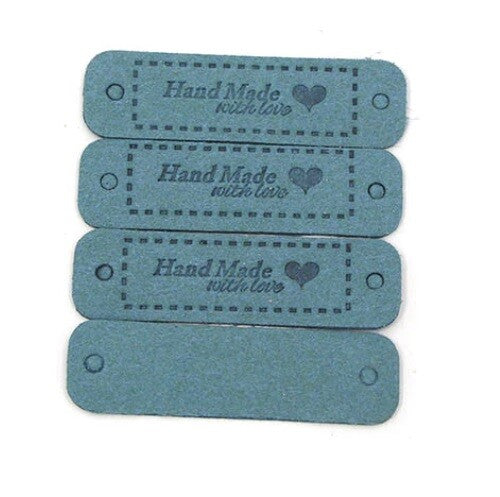 Faux Suede Leather Labels HAND MADE WITH LOVE Clothing Tag Label Tags 15x56mm - Design 6