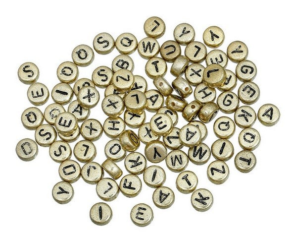 100 x Round Alphabet Beads Letter Spacer Spacers Gold & Silver 7mm - Gold