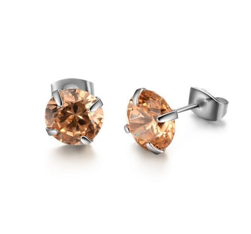 CZ Cubic Zirconia Crystal Cute 8mm Stud Earrings Prom Party 7 Colours & Gift Bag