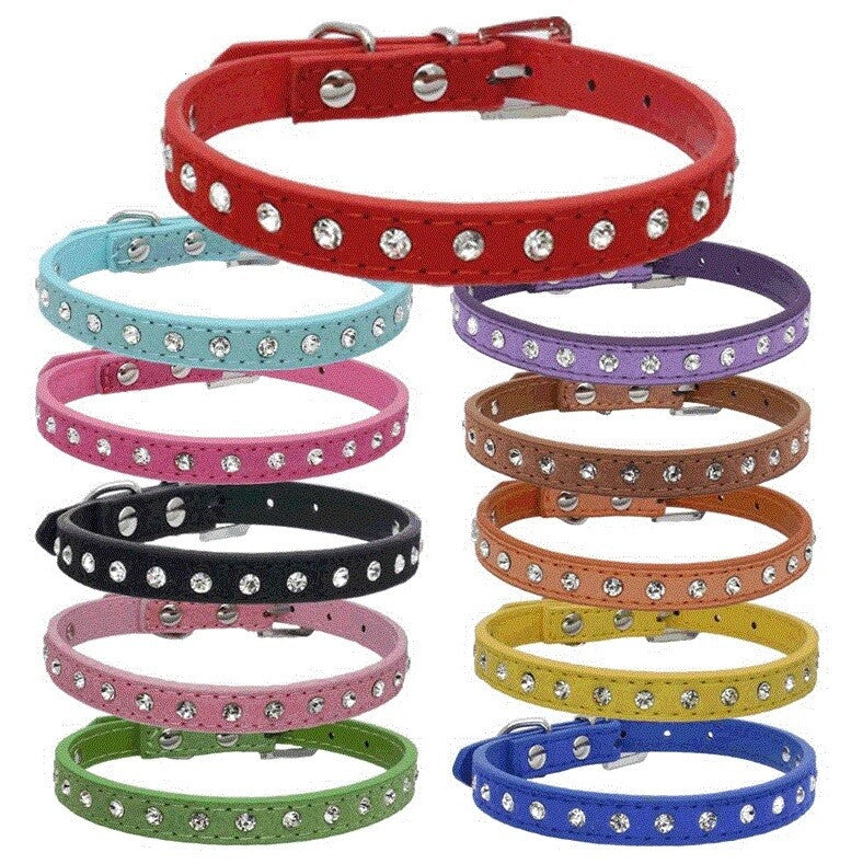 Suede Leather Dog Collar Diamante Puppy Bling Yorkie Teacup Chihuahua & Upwards