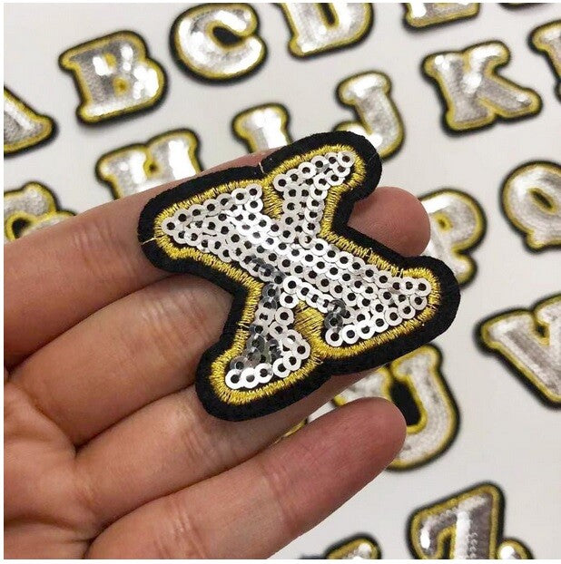 Sequin Letter Patch Patches Iron or Sew on Alphabet Sequins Silver Embroidery
