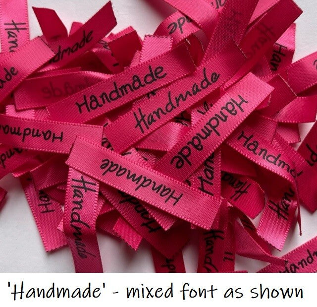 Fabric Labels 'Handmade' Hand Made Sew On Craft Clothing Label Tags 50x10mm #2 - Fuchsia