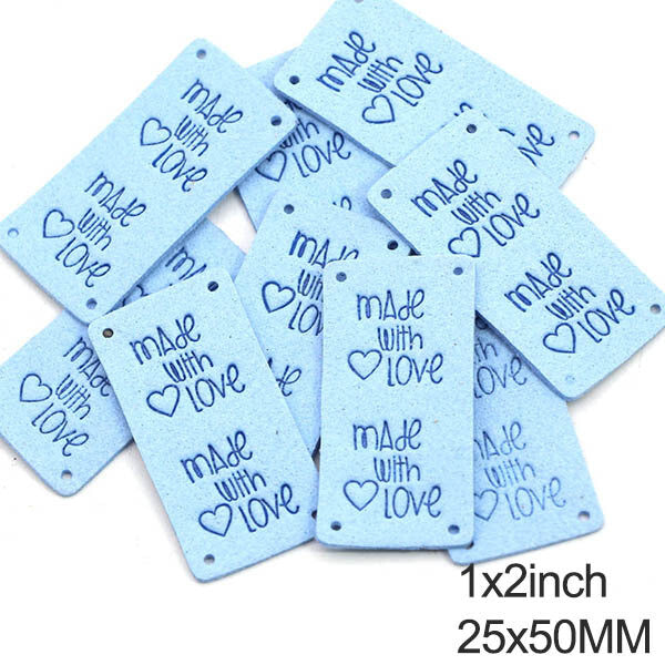 Faux Suede Leather Labels MADE WITH LOVE Clothing Tag Label Tags 25x50mm - Design 7