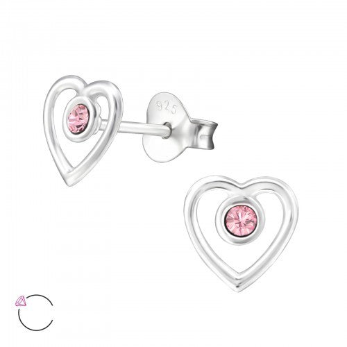 925 Sterling Silver Crystal Heart Stud Earrings & Mini Gift Box - Light Rose