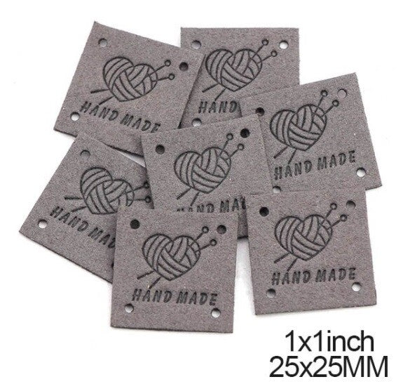 Faux Suede Leather Labels Hand Made Knit Design Clothing Tag Label Tags 25x25mm - Design 2