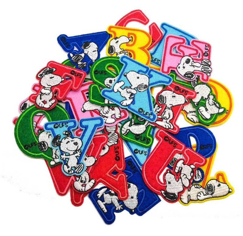 Children's Cartoon Dog Letter Patch Iron or Sew on Alphabet Embroidery Customise