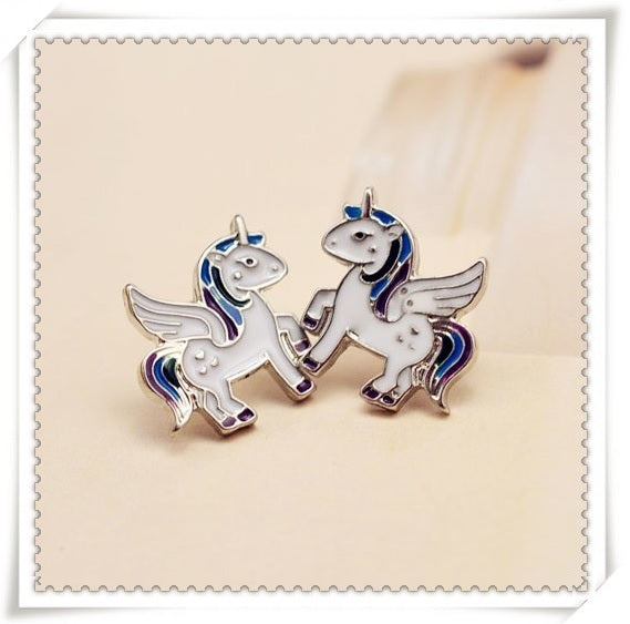 Magical Kawaii White Unicorn Horse Pegasus Stud Earrings & Mini Gift Box