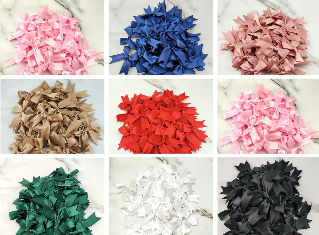 8.5cm Satin Bows 25mm Pre Tied Ribbon Sewing Crafts Wedding Cards Scrapbook
