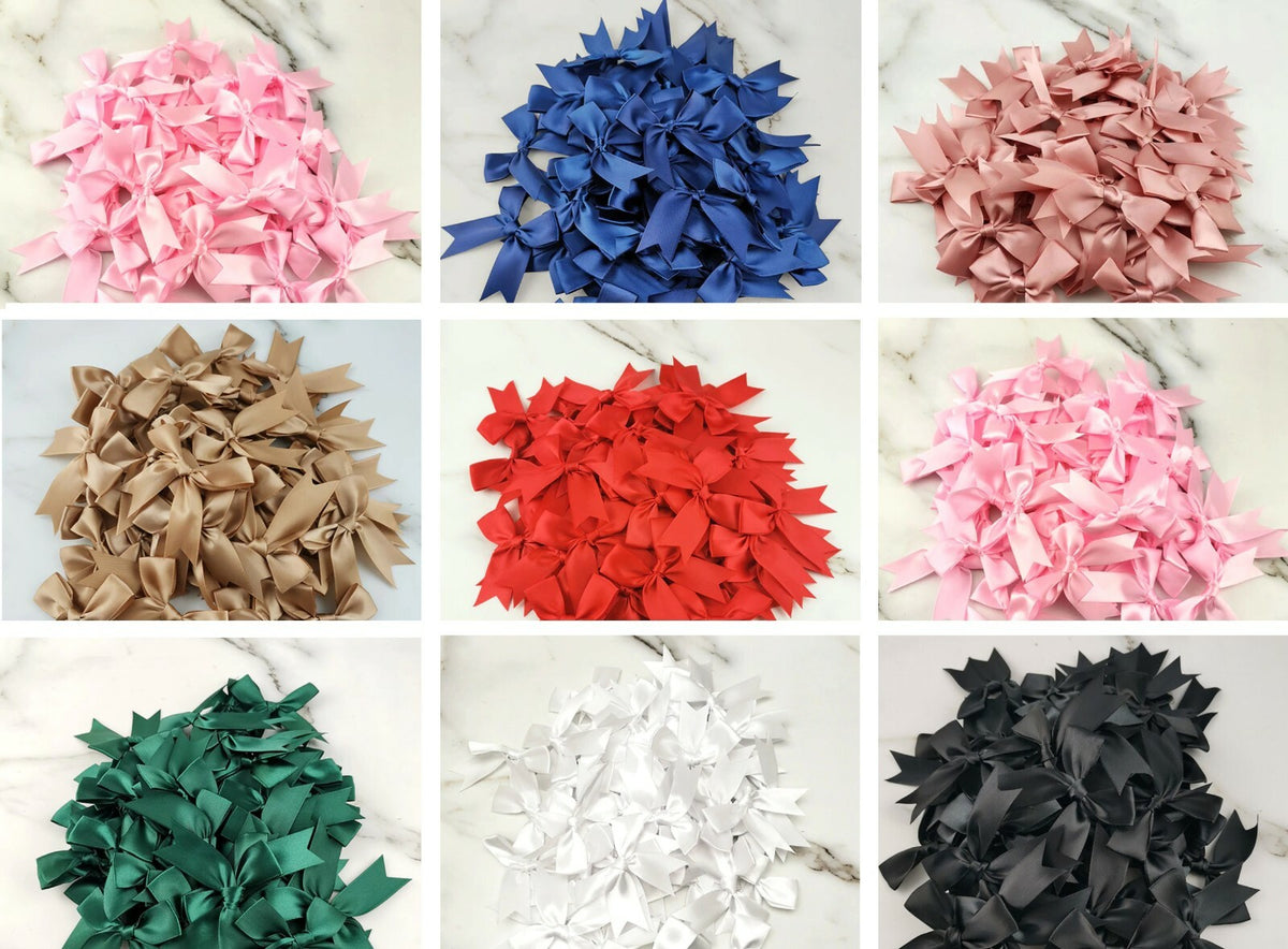 8.5cm Satin Bows 25mm Pre Tied Ribbon Sewing Crafts Wedding Cards Scrapbook