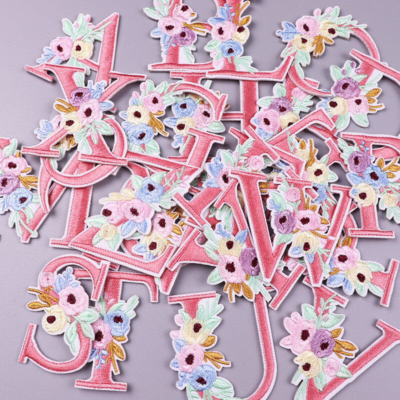Flower Letter Patch Iron on or Sew on Alphabet Embroidery Clothing Patches Craft