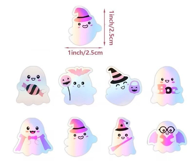 Halloween Ghost Laser Silver & Pink Peel & Stick Labels Stickers Gift Sticker