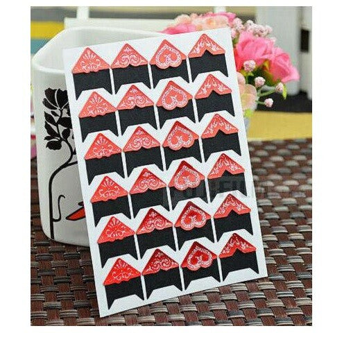 24 Piece Self Adhesive Photo Album Frame Corner Protector Stickers Scrap Book - Red With Silver on Black