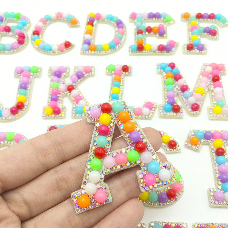 Alphabet Multicolour Pearl & AB Rhinestone Letter Patch Patches Glue Sew on 5cm