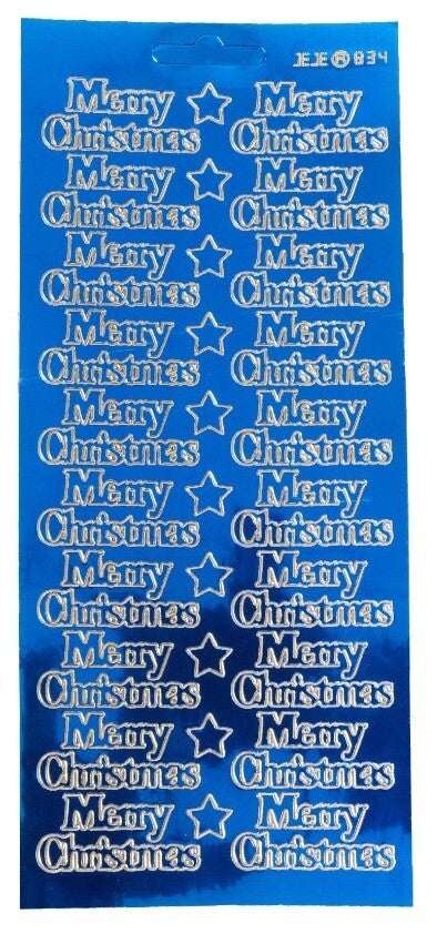 Merry Christmas Peel Off Sticker Sheet for Card Making Craft Scrapbooking Crafts - Mirror Blue