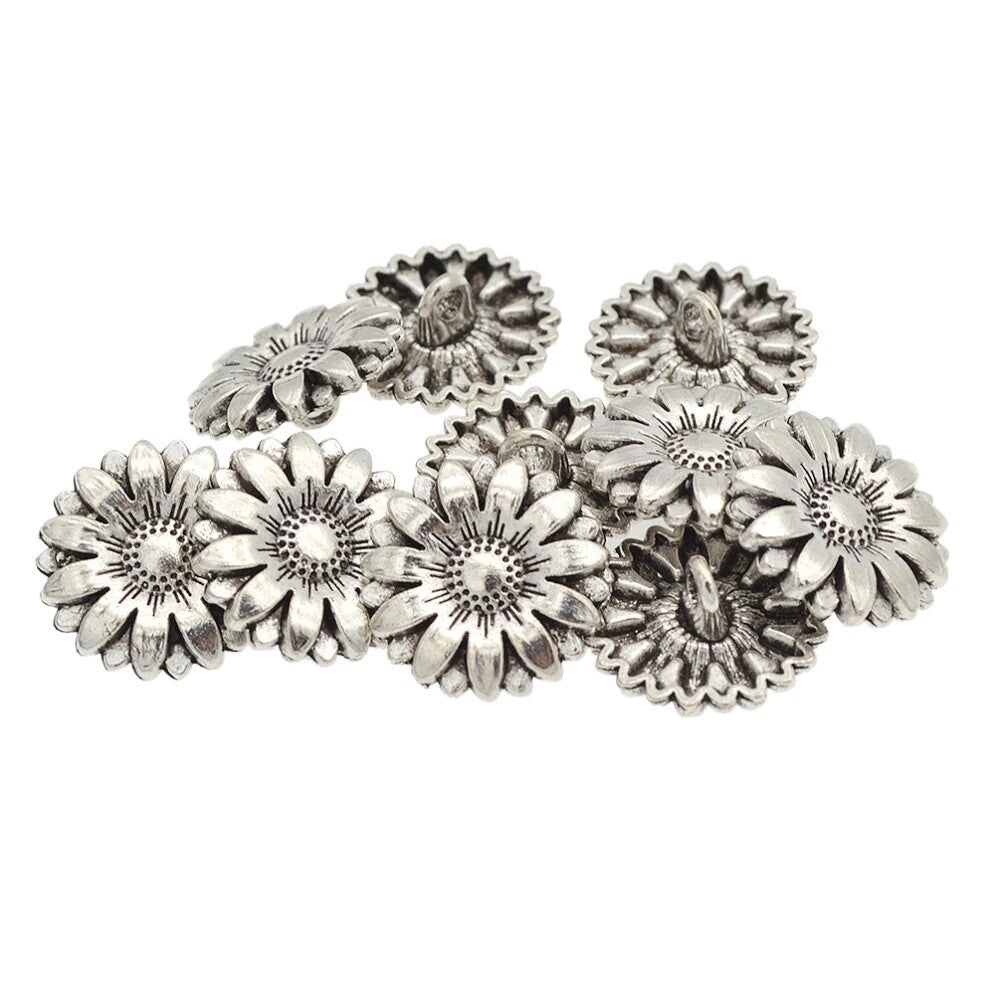 Antique Silver Metal Buttons Flower Square Round Side Shank