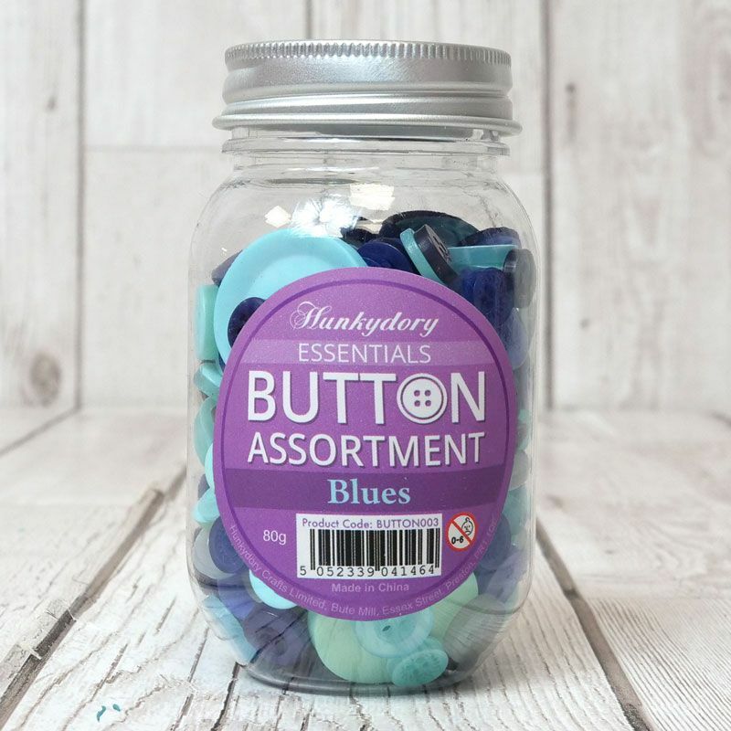 Jar of Buttons Assortment Button Button It! Craft Scrapbook Cardmaking Hunkydory - Blues Jar of Buttons - 80g