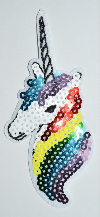Rainbow Sequin Unicorn Iron or Sew on Patch Applique Customise Cute Sequins