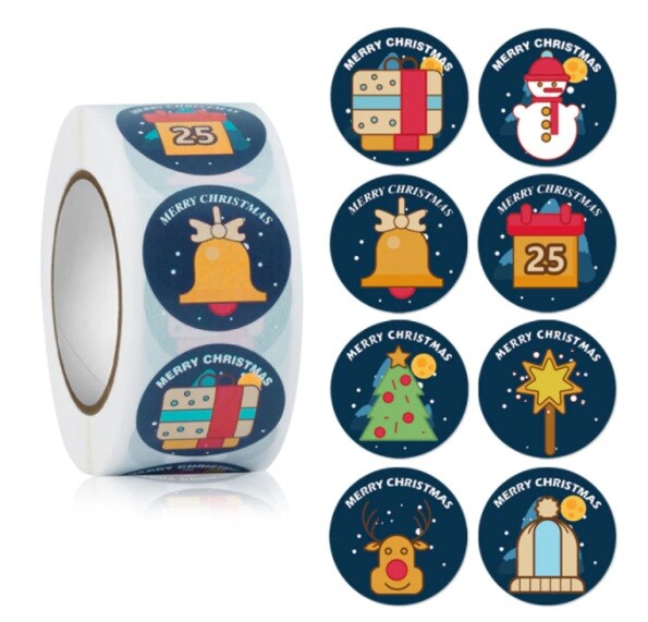 Christmas Stickers Labels Seals Gift Craft Xmas Card Making Festive Label 25mm - Design 8
