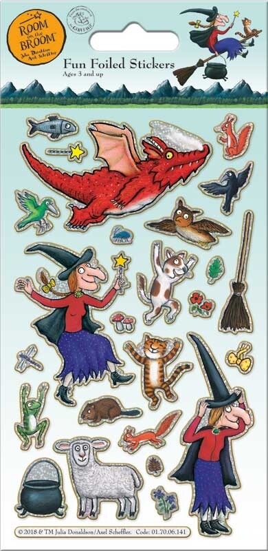Foiled Re-usable Children's Character Stickers Party Loot Bag Fillers Craft Gift - Room On the Broom