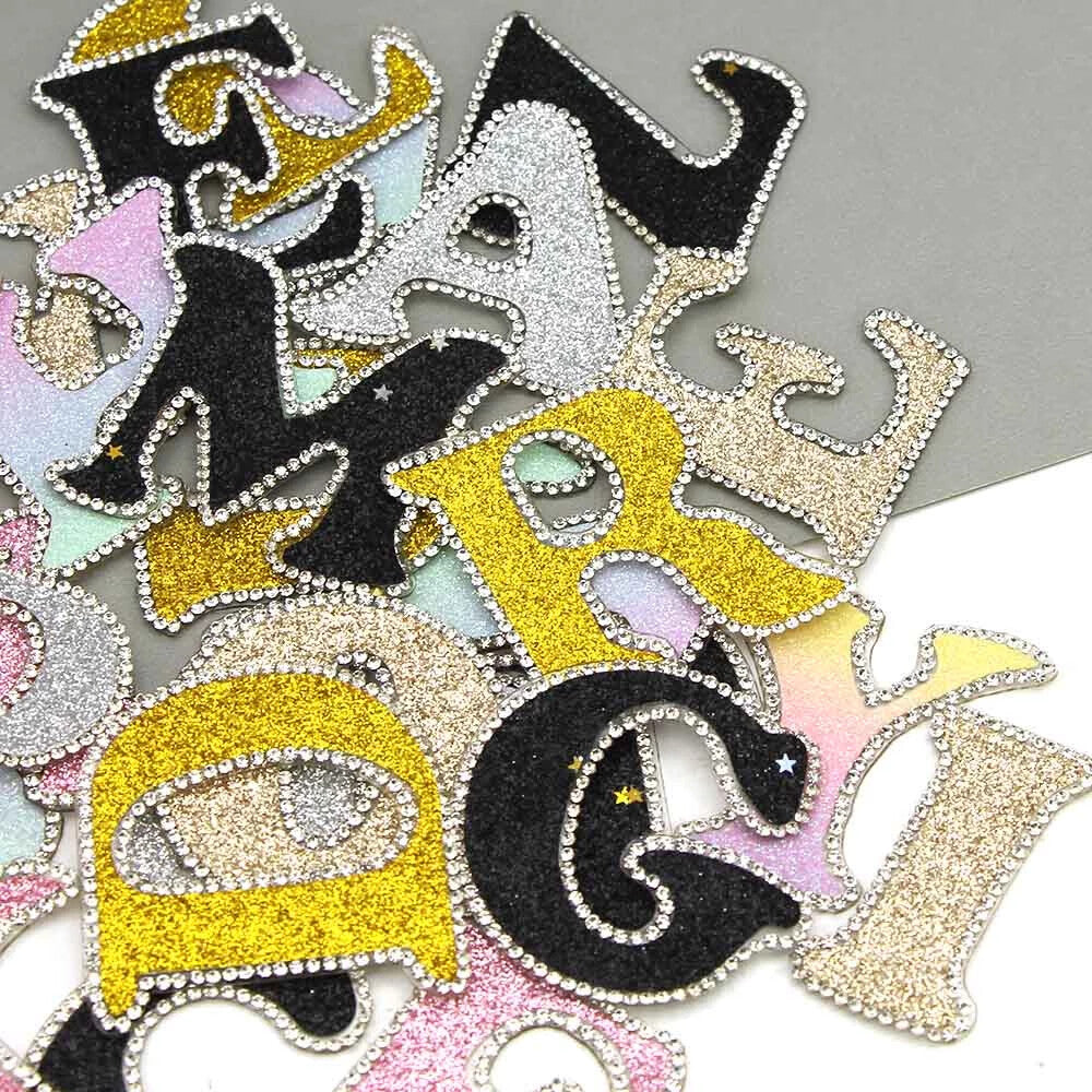 3D Multicoloured Pink Gold Glitter Letter Patch Iron on Alphabet Patches 5cm