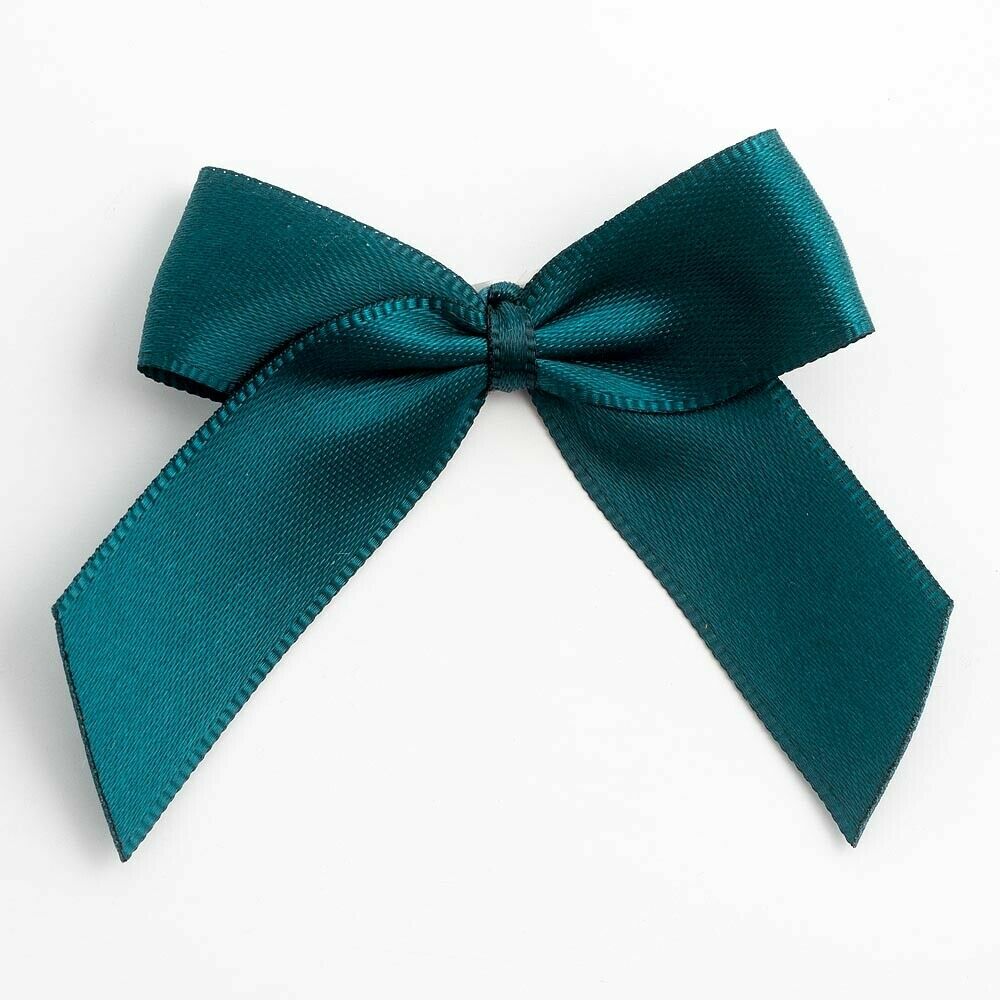 Self Adhesive 5cm Bow Satin Bows Sticky Pre-Tied 16mm Ribbon Craft Wedding - Teal