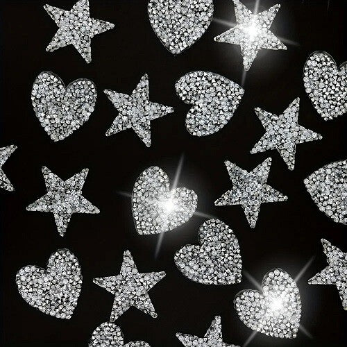 Rhinestone Sparkle Star Heart Patch Iron on Alphabet Stars Hearts Glitter
