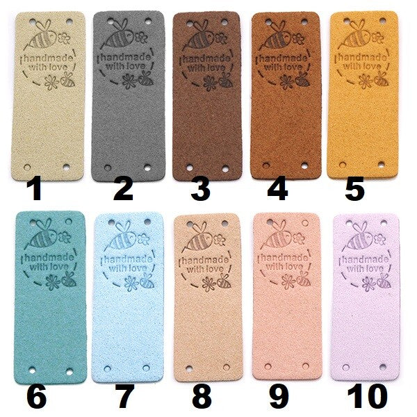 Bee Faux Suede Leather Labels Made with Love Clothing Tag Label Tags 2x5cm - Design 5