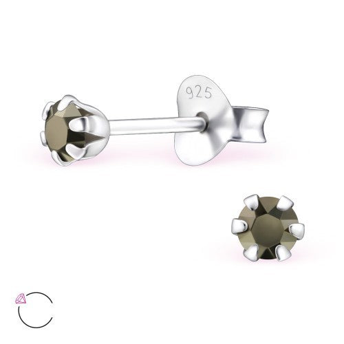 925 Sterling Silver Crystal Studs Earrings Choice of Colours 083 - Metallic Light Gold