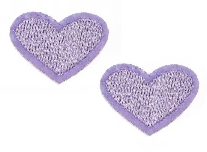 2 Lilac Purple Heart Patches Iron On Sew On Hearts Patch Embroidered Badges