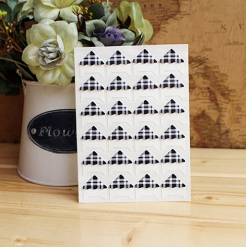 24 Geometric Self Adhesive Photo Album Frame Corner Protector Stickers ScrapBook - Black