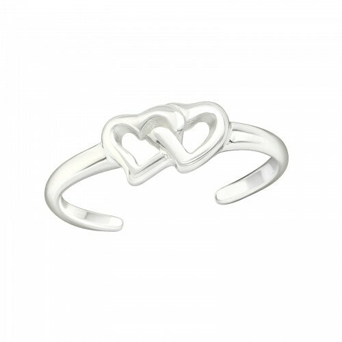 925 Sterling Silver Adjustable Midi Ring Finger Stackable Toe Ring Jewellery #2 - Double Heart