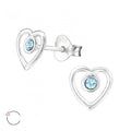 925 Sterling Silver Crystal Heart Stud Earrings & Mini Gift Box - Aquamarine