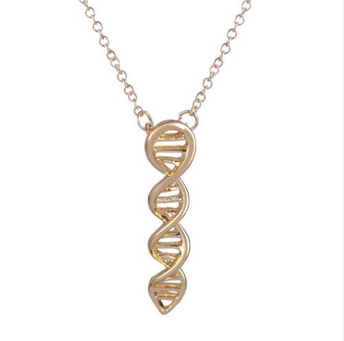 3D Double Helix DNA Strand Chemistry Necklace Chain Molecule Geek Nerd Science - Gold