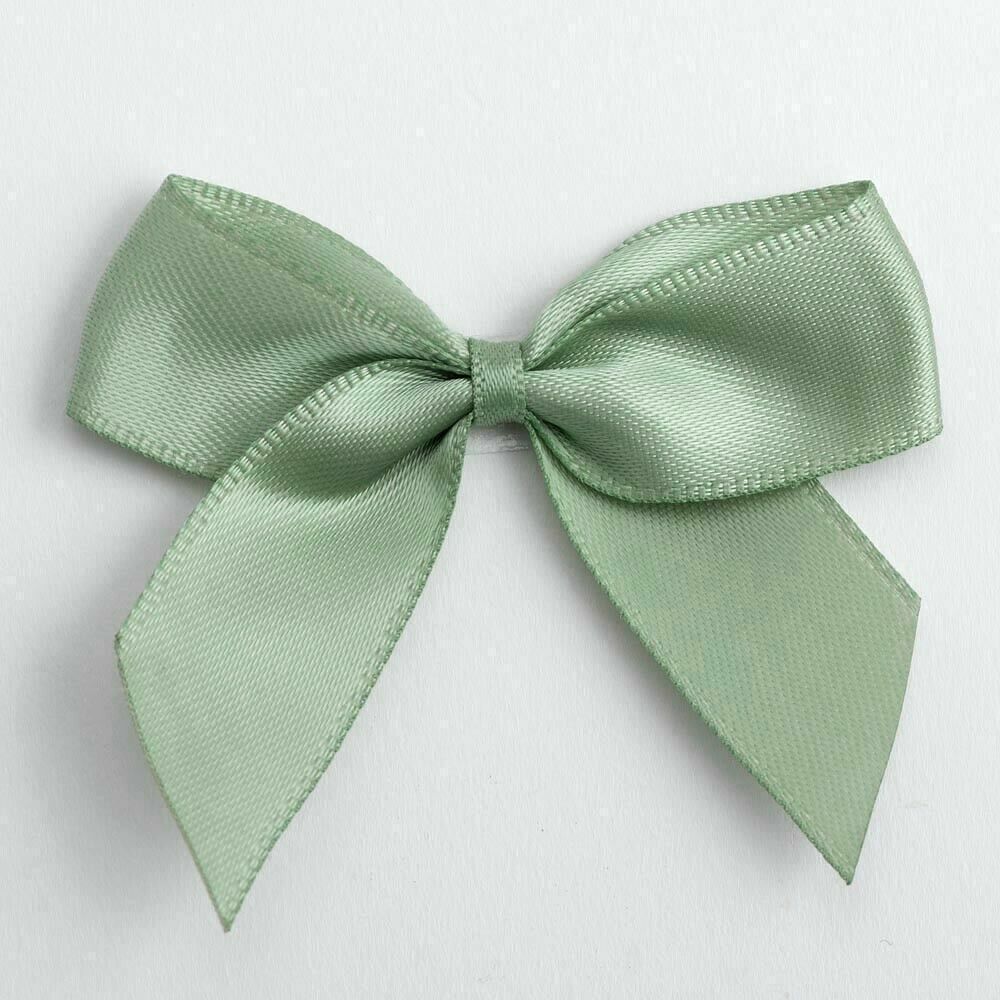 Self Adhesive 5cm Bow Satin Bows Sticky Pre-Tied 16mm Ribbon Craft Wedding - Sage Green