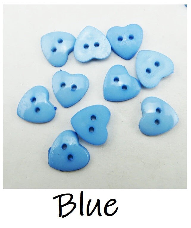 Heart Buttons 11mm - 2 Hole - Sewing Knitting Customise Craft Scrapbook - Blue