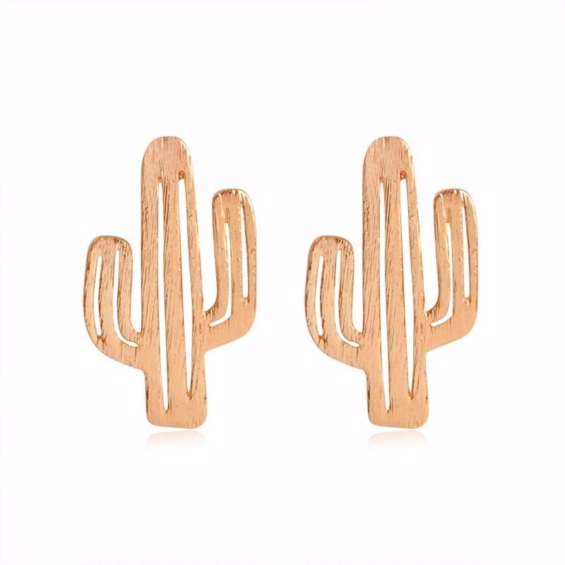 Cactus Plant Minimalist Earrings Stud Silver Gold Rose Statement Jewellery - Rose Gold