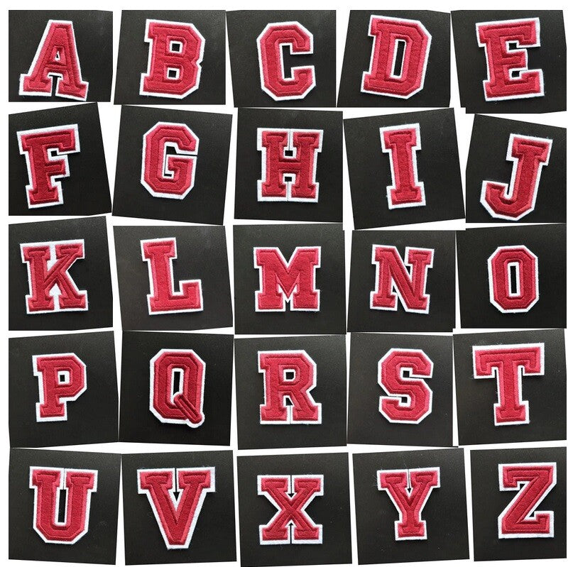 Burgundy Red Letter Patch Patches Iron or Sew on Alphabet Embroidery Customise