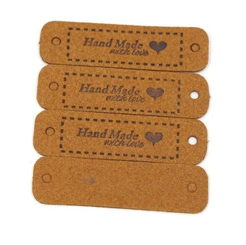 Faux Suede Leather Labels HAND MADE WITH LOVE Clothing Tag Label Tags 15x56mm - Design 4