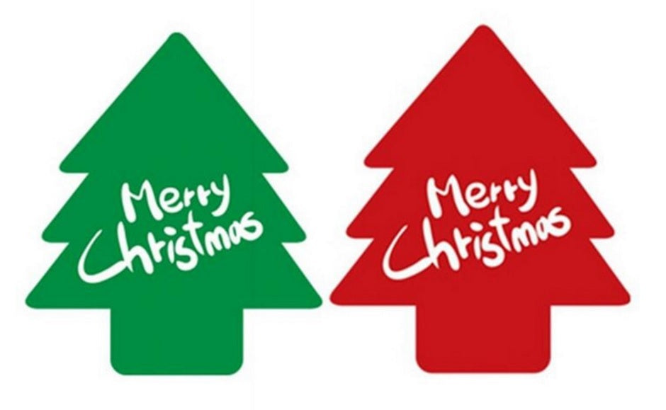 Christmas Gift Seal Stickers Labels 'Merry Christmas' Tree Trees Red & Green