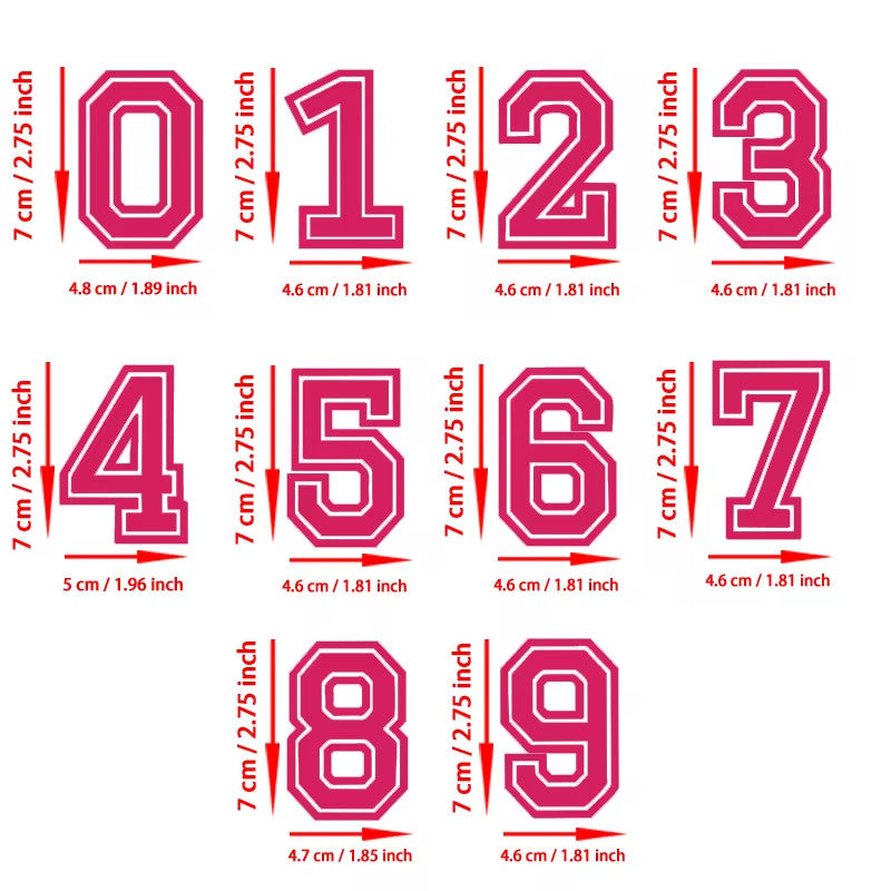 7cm tall Varsity Number Transfer Patches Numbers Transfers Customise Clothing