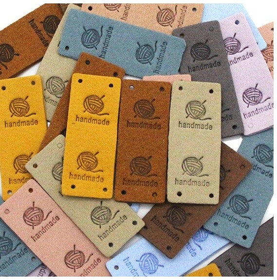 Faux Suede Wool Design Labels HAND MADE With Love Clothing Tag Label Tags 2x5cm